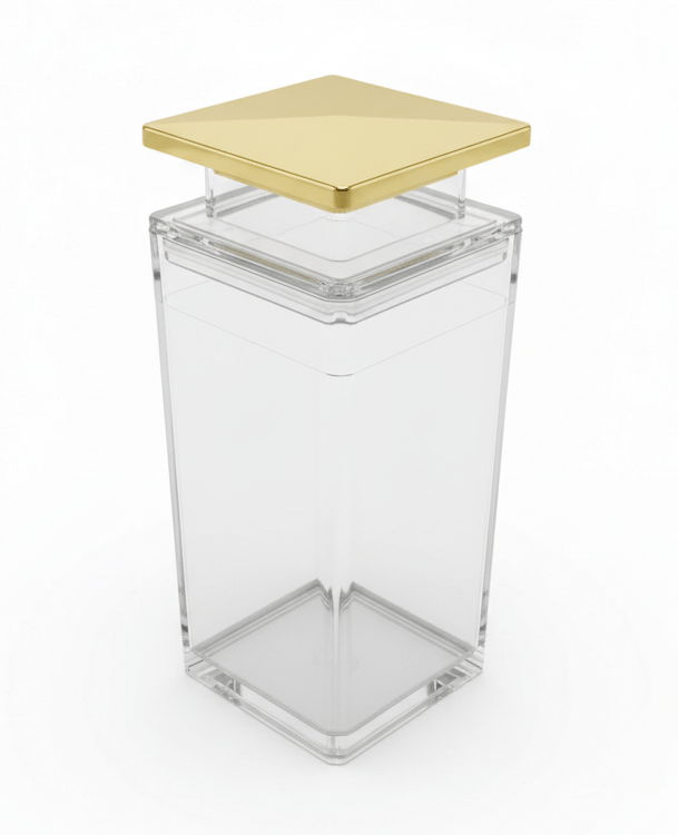 AKDC Elegant Sqr Airtight Acrylic Storage Canister with Crystal Clear Body & Premium Gold Lid – Decorative Kitchen Jar, 1000 ml - Al Kabayel Discount CentreAKDC Elegant Sqr Airtight Acrylic Storage Canister with Crystal Clear Body & Premium Gold Lid – Decorative Kitchen Jar, 1000 mlJars & Food SaversAKDCAl Kabayel Discount Centre
