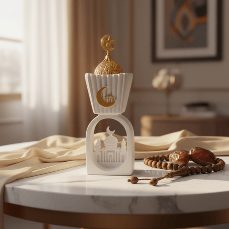 AKDC Elegant White Ceramic Incense Burner with Shiny Gold Lid – Luxury Decorative Aromatherapy Accessory – 20 cm - Al Kabayel Discount CentreAKDC Elegant White Ceramic Incense Burner with Shiny Gold Lid – Luxury Decorative Aromatherapy Accessory – 20 cmCeramic Incense BurnerAKDCAl Kabayel Discount Centre