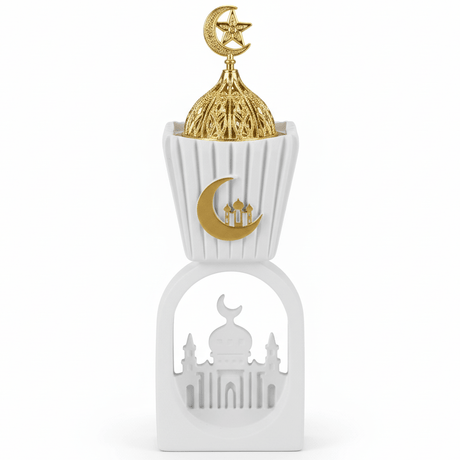 AKDC Elegant White Ceramic Incense Burner with Shiny Gold Lid – Luxury Decorative Aromatherapy Accessory – 20 cm - Al Kabayel Discount CentreAKDC Elegant White Ceramic Incense Burner with Shiny Gold Lid – Luxury Decorative Aromatherapy Accessory – 20 cmCeramic Incense BurnerAKDCAl Kabayel Discount Centre