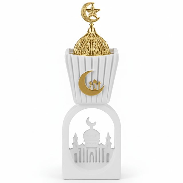 AKDC Elegant White Ceramic Incense Burner with Shiny Gold Lid – Luxury Decorative Aromatherapy Accessory – 20 cm - Al Kabayel Discount CentreAKDC Elegant White Ceramic Incense Burner with Shiny Gold Lid – Luxury Decorative Aromatherapy Accessory – 20 cmCeramic Incense BurnerAKDCAl Kabayel Discount Centre