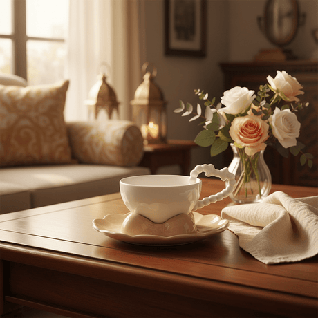 AKDC Elegant White Ceramic Mug with Beige Saucer & Comfortable Grip Handle 250ml - Al Kabayel Discount CentreAKDC Elegant White Ceramic Mug with Beige Saucer & Comfortable Grip Handle 250mlTea CupsAKDCAl Kabayel Discount Centre