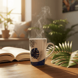 AKDC Elegant White Ceramic Mug with Blue Leaf Design for Coffee, Tea & Beverage Serving – 250ml - Al Kabayel Discount CentreAKDC Elegant White Ceramic Mug with Blue Leaf Design for Coffee, Tea & Beverage Serving – 250mlMugsAKDCAl Kabayel Discount Centre