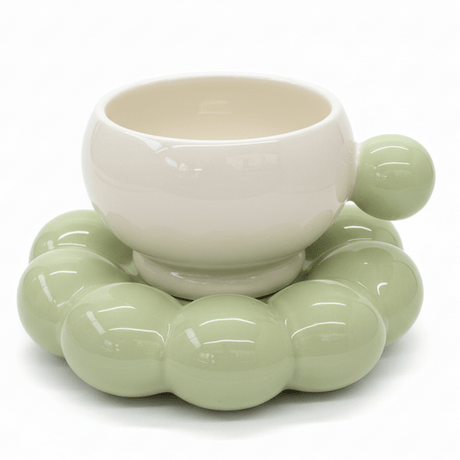 AKDC Elegant White Ceramic Mug with Green Handle & Matching Saucer for Tea & Coffee 250ml - Al Kabayel Discount CentreAKDC Elegant White Ceramic Mug with Green Handle & Matching Saucer for Tea & Coffee 250mlMugsAKDCAl Kabayel Discount Centre