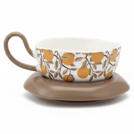 AKDC Elegant White Ceramic Tea Cup with Orange Fruit Print & Taupe Saucer, Modern Tea Set 200ml - Al Kabayel Discount CentreAKDC Elegant White Ceramic Tea Cup with Orange Fruit Print & Taupe Saucer, Modern Tea Set 200mlTea CupsAKDCAl Kabayel Discount Centre