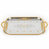 AKDC Extra Large Rectangular Stainless Steel Serving Tray with Stylish Gold Trim and Handles, Premium Multipurpose Serving Tray for Tea, Coffee, Snacks & Meals – 45 × 35 cm - Al Kabayel Discount CentreAKDC Extra Large Rectangular Stainless Steel Serving Tray with Stylish Gold Trim and Handles, Premium Multipurpose Serving Tray for Tea, Coffee, Snacks & Meals – 45 × 35 cmServing TraysAKDCAl Kabayel Discount Centre