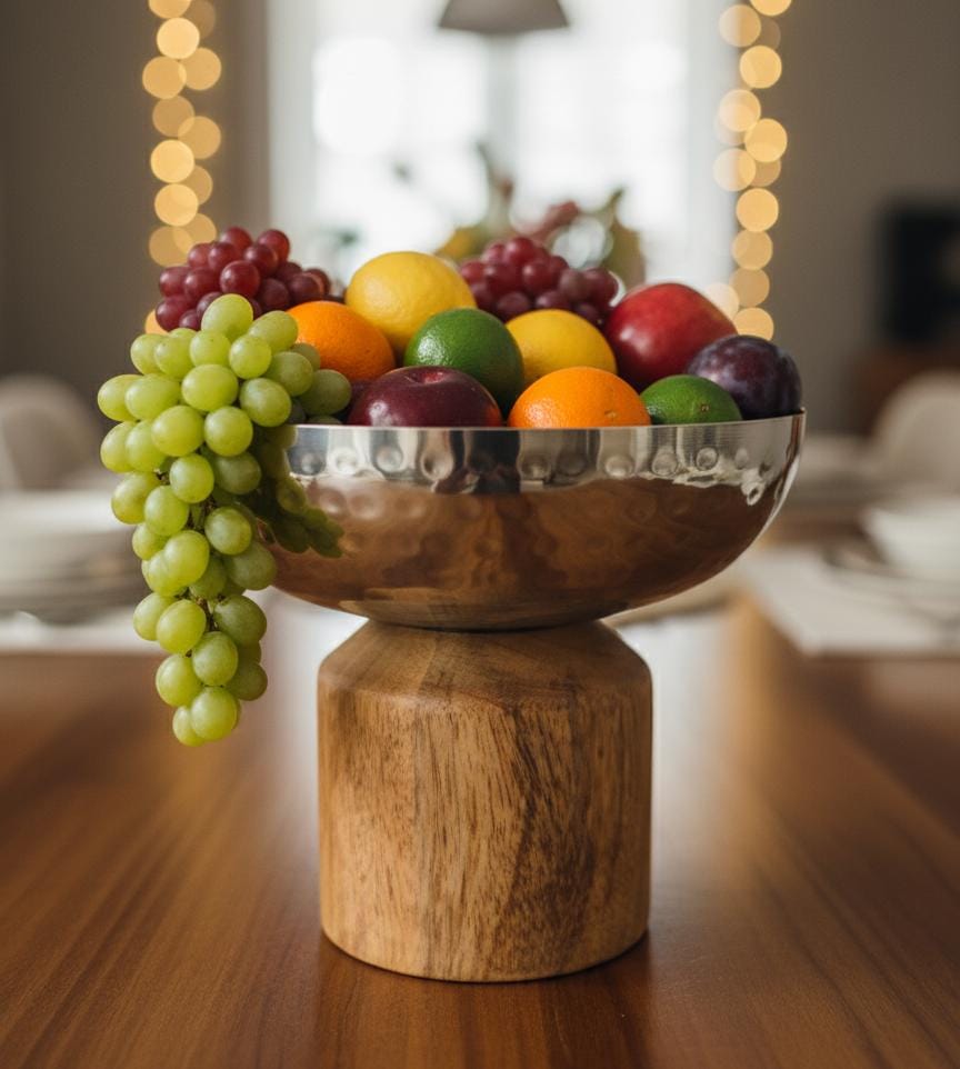 AKDC Extra Small Metal & Wooden Serving Bowl 15x12 cm – Silver with Natural Wood Finish Decorative Mini Bowl for Snacks & Sweets - Al Kabayel Discount CentreAKDC Extra Small Metal & Wooden Serving Bowl 15x12 cm – Silver with Natural Wood Finish Decorative Mini Bowl for Snacks & SweetsServeware SetsAKDCAl Kabayel Discount Centre