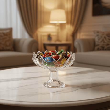 AKDC Footed Glass Candy Bowl – Compact Raised Bowl for Candy, Nuts, Dry Fruits & Snacks 14×12 cm - Al Kabayel Discount CentreAKDC Footed Glass Candy Bowl – Compact Raised Bowl for Candy, Nuts, Dry Fruits & Snacks 14×12 cmBowlsAKDCAl Kabayel Discount Centre