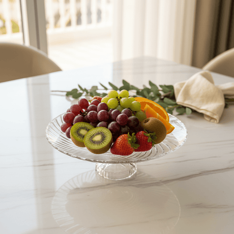 AKDC Footed Glass Fruit Plate – Decorative Elevated Plate for Serving Fruits, Desserts & Snacks 20×10 cm - Al Kabayel Discount CentreAKDC Footed Glass Fruit Plate – Decorative Elevated Plate for Serving Fruits, Desserts & Snacks 20×10 cmserving traysAKDCAl Kabayel Discount Centre