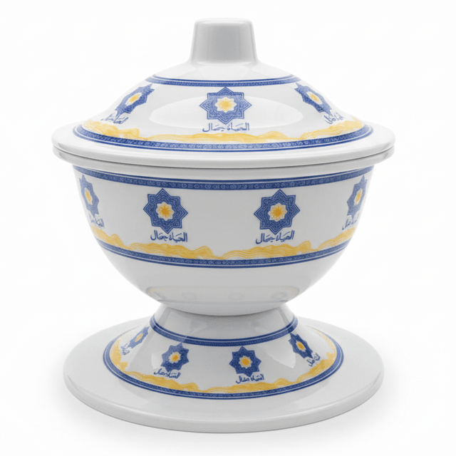 AKDC Footed Melamine Bowl with Lid – Arabic Art Design, Elegant Serving Bowl for Dining Table & Kitchen (16 × 12 cm) - Al Kabayel Discount CentreAKDC Footed Melamine Bowl with Lid – Arabic Art Design, Elegant Serving Bowl for Dining Table & Kitchen (16 × 12 cm)BowlsAKDCAl Kabayel Discount Centre