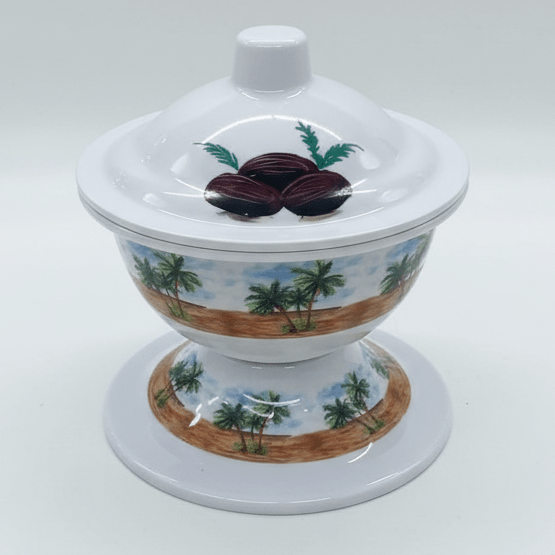 AKDC Footed Melamine Serving Bowl with Lid – Palm Tree Design, Durable Food - Grade Material for Kitchen & Dining (16 × 12 cm) - Al Kabayel Discount CentreAKDC Footed Melamine Serving Bowl with Lid – Palm Tree Design, Durable Food - Grade Material for Kitchen & Dining (16 × 12 cm)BowlsAKDCAl Kabayel Discount Centre