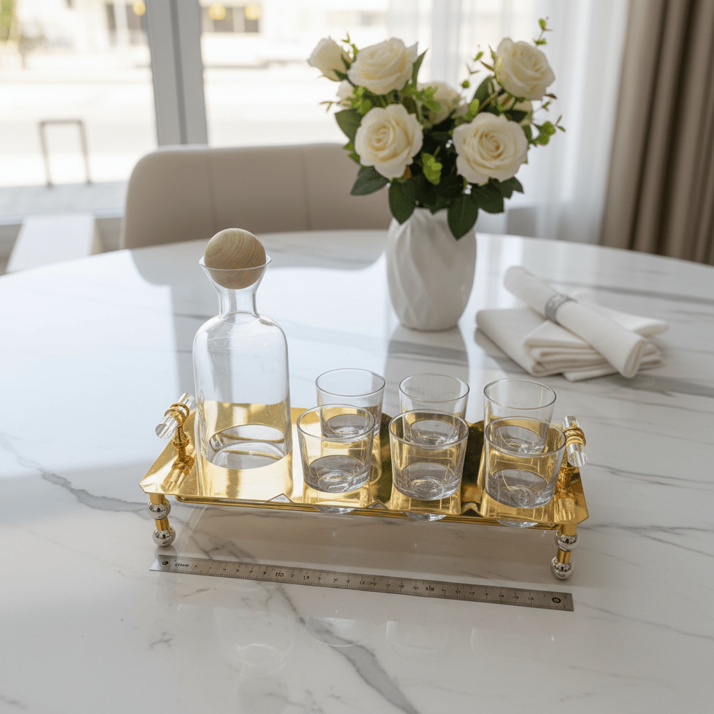 AKDC Glass Beverage Set with Gold Metal Holder 45×20 cm Elegant Drink Serving Set for Guests - Al Kabayel Discount CentreAKDC Glass Beverage Set with Gold Metal Holder 45×20 cm Elegant Drink Serving Set for GuestsOrganizers & AccessoriesAKDCAl Kabayel Discount Centre