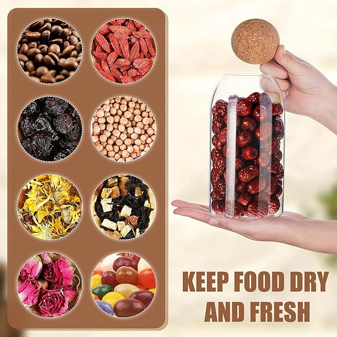 AKDC Glass Food Storage Canister with Airtight Cork Lid [500ml/16Oz] Clear Food Storage Jar Container with Seal Cork Round Stopper for Kitchen Pantry Serving Tea Coffee (16, Elongated, 3, 105632) - Al Kabayel Discount CentreAKDC Glass Food Storage Canister with Airtight Cork Lid [500ml/16Oz] Clear Food Storage Jar Container with Seal Cork Round Stopper for Kitchen Pantry Serving Tea Coffee (16, Elongated, 3, 105632)Jars & Food SaversAKDCAl Kabayel Discount Centre