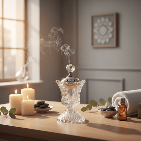 AKDC Glass Incense Burner with Silver Lid 10×19.5cm for Aromatherapy, Meditation, Relaxation, and Elegant Home Fragrance Décor - Al Kabayel Discount CentreAKDC Glass Incense Burner with Silver Lid 10×19.5cm for Aromatherapy, Meditation, Relaxation, and Elegant Home Fragrance DécorIncense BurnerAKDCAl Kabayel Discount Centre