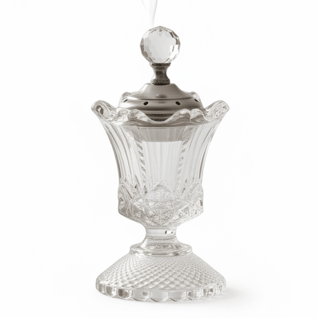 AKDC Glass Incense Burner with Silver Lid 10×19.5cm for Aromatherapy, Meditation, Relaxation, and Elegant Home Fragrance Décor - Al Kabayel Discount CentreAKDC Glass Incense Burner with Silver Lid 10×19.5cm for Aromatherapy, Meditation, Relaxation, and Elegant Home Fragrance DécorIncense BurnerAKDCAl Kabayel Discount Centre