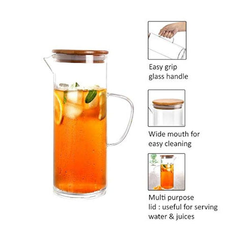 AKDC Glass Jug wid Bamboo Lid 1200ml, Clear & Transparent - Al Kabayel Discount CentreAKDC Glass Jug wid Bamboo Lid 1200ml, Clear & TransparentJugsAKDCAl Kabayel Discount Centre