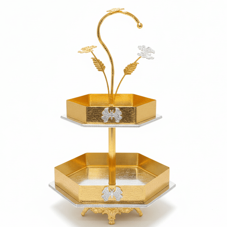 AKDC Gold 2 Tier Serving Tray Stand Elegant Dessert Display Rack for Cakes Fruits and Party Serving 50 x 30 cm - Al Kabayel Discount CentreAKDC Gold 2 Tier Serving Tray Stand Elegant Dessert Display Rack for Cakes Fruits and Party Serving 50 x 30 cmServing TraysAKDCAl Kabayel Discount Centre