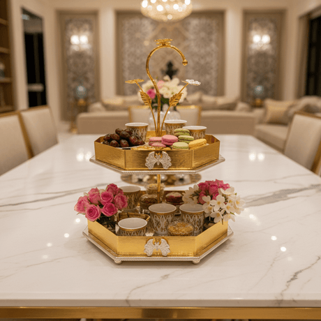 AKDC Gold 2 Tier Serving Tray Stand Elegant Dessert Display Rack for Cakes Fruits and Party Serving 50 x 30 cm - Al Kabayel Discount CentreAKDC Gold 2 Tier Serving Tray Stand Elegant Dessert Display Rack for Cakes Fruits and Party Serving 50 x 30 cmServing TraysAKDCAl Kabayel Discount Centre
