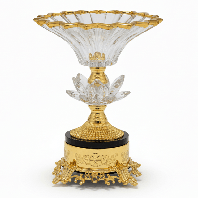 AKDC Gold Base Footed Glass Fruit Bowl – Decorative Serving Bowl for Fruits & Center Table Display – 20×15 cm - Al Kabayel Discount CentreAKDC Gold Base Footed Glass Fruit Bowl – Decorative Serving Bowl for Fruits & Center Table Display – 20×15 cmBowlsAKDCAl Kabayel Discount Centre