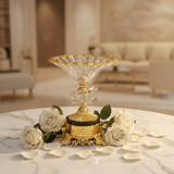AKDC Gold Base Footed Glass Fruit Bowl – Decorative Serving Bowl for Fruits & Center Table Display – 20×15 cm - Al Kabayel Discount CentreAKDC Gold Base Footed Glass Fruit Bowl – Decorative Serving Bowl for Fruits & Center Table Display – 20×15 cmBowlsAKDCAl Kabayel Discount Centre