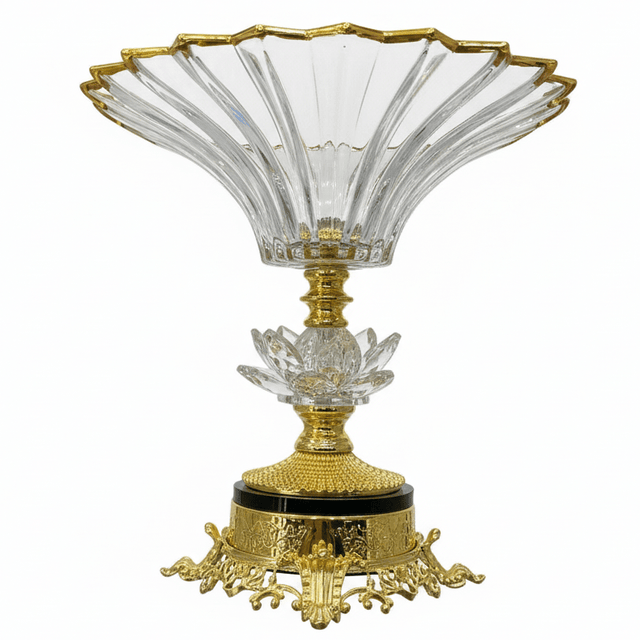 AKDC Gold Base Footed Glass Fruit Bowl – Premium Elevated Fruit Bowl for Dining Table Décor – 25×15 cm - Al Kabayel Discount CentreAKDC Gold Base Footed Glass Fruit Bowl – Premium Elevated Fruit Bowl for Dining Table Décor – 25×15 cmBowlsAKDCAl Kabayel Discount Centre