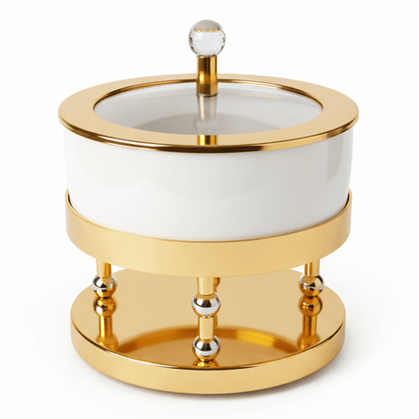 AKDC Gold Metal & Ceramic Candy Storage Box 20×17 cm Decorative Container for Sweets & Dry Fruits - Al Kabayel Discount CentreAKDC Gold Metal & Ceramic Candy Storage Box 20×17 cm Decorative Container for Sweets & Dry FruitsServing TraysAKDCAl Kabayel Discount Centre