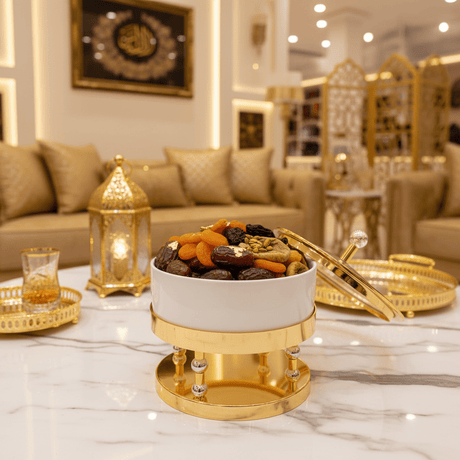 AKDC Gold Metal & Ceramic Candy Storage Box 20×17 cm Decorative Container for Sweets & Dry Fruits - Al Kabayel Discount CentreAKDC Gold Metal & Ceramic Candy Storage Box 20×17 cm Decorative Container for Sweets & Dry FruitsServing TraysAKDCAl Kabayel Discount Centre