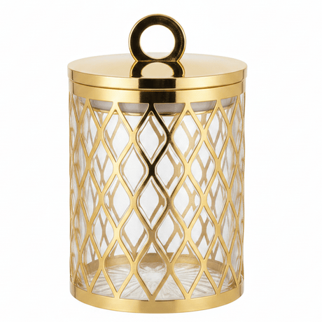 AKDC Gold Pattern Acrylic Storage Canister with Lid for Dry Food Storage 14 × 10 cm - Al Kabayel Discount CentreAKDC Gold Pattern Acrylic Storage Canister with Lid for Dry Food Storage 14 × 10 cmJars & Food SaversAKDCAl Kabayel Discount Centre