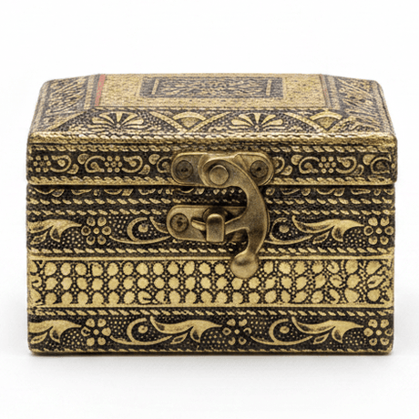 AKDC Golden and Black Wooden Jewellery Storage Box with Antique Brass Lock, Compact Design (4 inch) - Al Kabayel Discount CentreAKDC Golden and Black Wooden Jewellery Storage Box with Antique Brass Lock, Compact Design (4 inch)Organizers & AccessoriesAKDCAl Kabayel Discount Centre