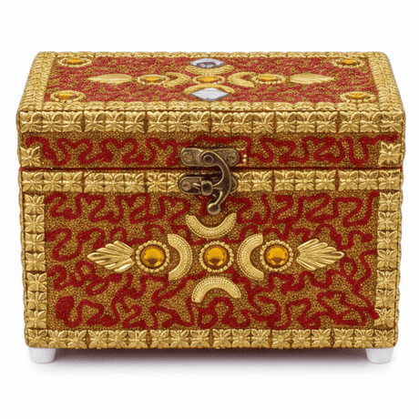 AKDC Golden and Red Wooden Jewellery Box with Antique Style Brass Latch, Decorative Organizer (7 inch) - Al Kabayel Discount CentreAKDC Golden and Red Wooden Jewellery Box with Antique Style Brass Latch, Decorative Organizer (7 inch)Organizers & AccessoriesAKDCAl Kabayel Discount Centre