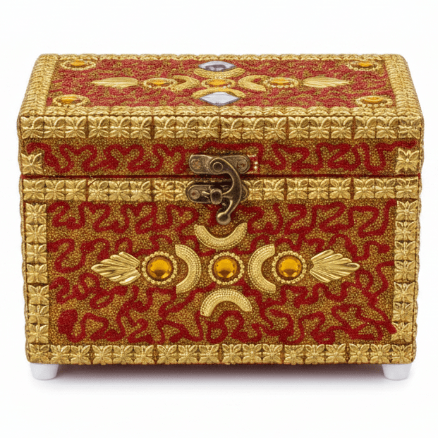 AKDC Golden and Red Wooden Jewellery Box with Antique Style Brass Latch, Decorative Organizer (7 inch) - Al Kabayel Discount CentreAKDC Golden and Red Wooden Jewellery Box with Antique Style Brass Latch, Decorative Organizer (7 inch)Organizers & AccessoriesAKDCAl Kabayel Discount Centre