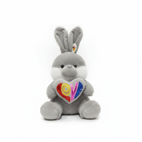 AKDC Gray Bunny Soft Plush Toy with Love Text Print – 30 cm Stuffed Animal Gift Toy - Al Kabayel Discount CentreAKDC Gray Bunny Soft Plush Toy with Love Text Print – 30 cm Stuffed Animal Gift ToyToysAKDCAl Kabayel Discount Centre