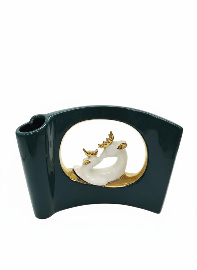 AKDC Green Ceramic Vase with Decorative Deer Figurine – 27×20 cm - Al Kabayel Discount CentreAKDC Green Ceramic Vase with Decorative Deer Figurine – 27×20 cmFlower/Plant PotsAKDCAl Kabayel Discount Centre