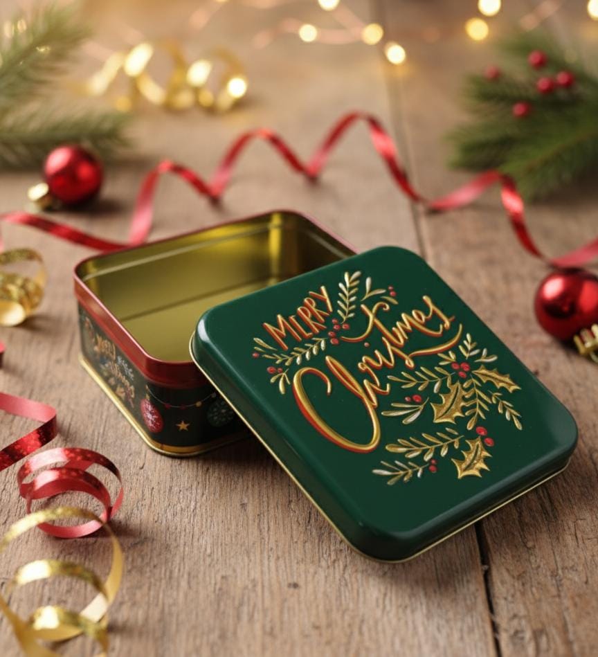 AKDC Green Metal Christmas Gift Box 17×6 cm – Elegant Gold “Merry Christmas” Letter Design, Perfect for Gifting & Décor - Al Kabayel Discount CentreAKDC Green Metal Christmas Gift Box 17×6 cm – Elegant Gold “Merry Christmas” Letter Design, Perfect for Gifting & DécorHome Décor AccentsAKDCAl Kabayel Discount Centre