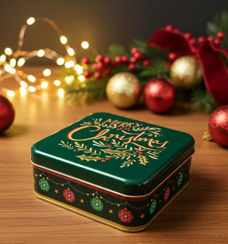AKDC Green Metal Christmas Gift Box 17×6 cm – Elegant Gold “Merry Christmas” Letter Design, Perfect for Gifting & Décor - Al Kabayel Discount CentreAKDC Green Metal Christmas Gift Box 17×6 cm – Elegant Gold “Merry Christmas” Letter Design, Perfect for Gifting & DécorHome Décor AccentsAKDCAl Kabayel Discount Centre