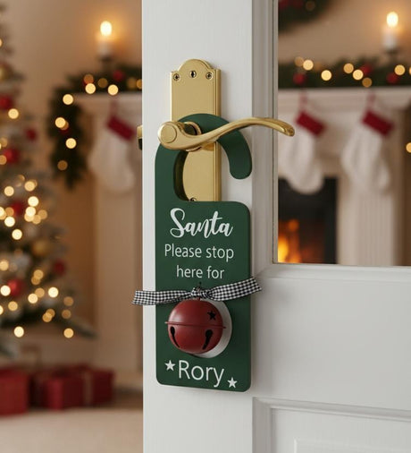AKDC Green “Santa Please Stop Here for Rory” Christmas Hanging Décor with Bell – Holiday Door & Wall Decoration Sign - Al Kabayel Discount CentreAKDC Green “Santa Please Stop Here for Rory” Christmas Hanging Décor with Bell – Holiday Door & Wall Decoration SignHome Décor AccentsAKDCAl Kabayel Discount Centre