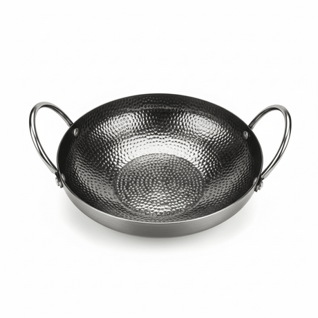 AKDC Hammered Stainless Steel Round Pan With Handle - 24cm - Al Kabayel Discount CentreAKDC Hammered Stainless Steel Round Pan With Handle - 24cmFrying Pan & Grill PanAKDCAl Kabayel Discount Centre