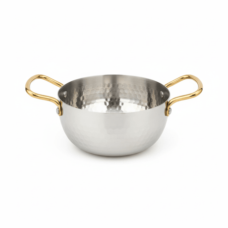 AKDC Hammered Stainless Steel Round Soup Pot With Gold Handle - 16cm - Al Kabayel Discount CentreAKDC Hammered Stainless Steel Round Soup Pot With Gold Handle - 16cmCasseroles & Stock PotsAKDCAl Kabayel Discount Centre