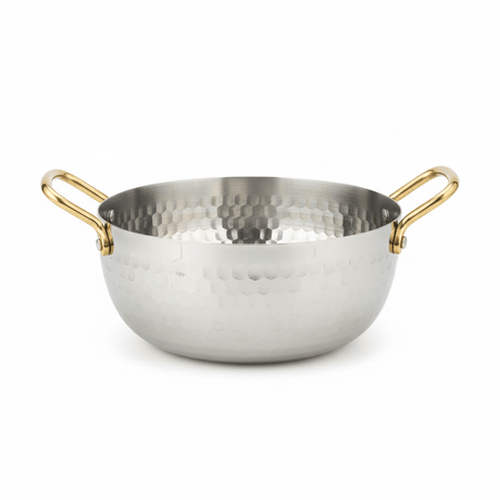 AKDC Hammered Stainless Steel Round Soup Pot With Gold Handle - 20cm - Al Kabayel Discount CentreAKDC Hammered Stainless Steel Round Soup Pot With Gold Handle - 20cmCasseroles & Stock PotsAKDCAl Kabayel Discount Centre