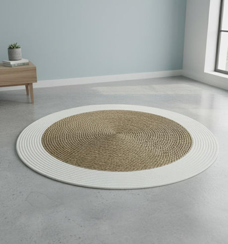 AKDC Handcrafted Round Rattan Rug 80cm – Rattan & White Color Blend, Modern Decorative Floor Mat for Living Room - Al Kabayel Discount CentreAKDC Handcrafted Round Rattan Rug 80cm – Rattan & White Color Blend, Modern Decorative Floor Mat for Living RoomDoormatsAKDCAl Kabayel Discount Centre