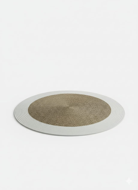 AKDC Handcrafted Round Rattan Rug 80cm – Rattan & White Color Blend, Modern Decorative Floor Mat for Living Room - Al Kabayel Discount CentreAKDC Handcrafted Round Rattan Rug 80cm – Rattan & White Color Blend, Modern Decorative Floor Mat for Living RoomDoormatsAKDCAl Kabayel Discount Centre
