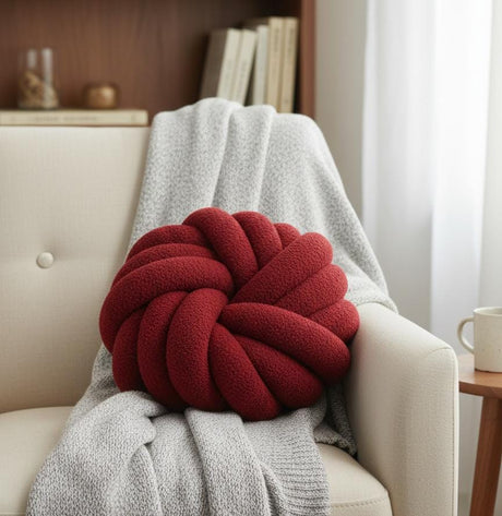 AKDC Handcrafted Wool Knot Cushion – Bold Red Decorative Accent Pillow for Modern Interiors, 30 cm - Al Kabayel Discount CentreAKDC Handcrafted Wool Knot Cushion – Bold Red Decorative Accent Pillow for Modern Interiors, 30 cmFloor Pillows & CushionsAKDCAl Kabayel Discount Centre