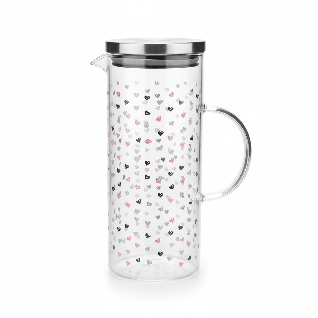 AKDC Heart Print Glass Jug With Lid - 1500ML - Al Kabayel Discount CentreAKDC Heart Print Glass Jug With Lid - 1500MLDrinkware SetsAKDCAl Kabayel Discount Centre