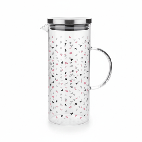 AKDC Heart Print Glass Jug With Lid - 1500ML - Al Kabayel Discount CentreAKDC Heart Print Glass Jug With Lid - 1500MLDrinkware SetsAKDCAl Kabayel Discount Centre