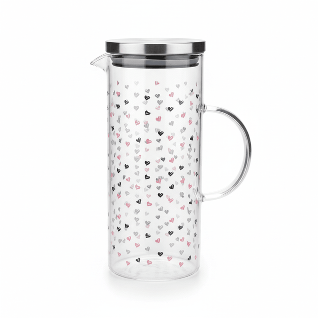 AKDC Heart Print Glass Jug With Lid - 1500ML - Al Kabayel Discount CentreAKDC Heart Print Glass Jug With Lid - 1500MLDrinkware SetsAKDCAl Kabayel Discount Centre