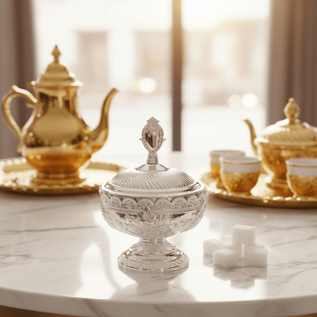 AKDC Heritage Silver Sugar Pot | Embossed Floral Metal & Glass | 12×9cm - Al Kabayel Discount CentreAKDC Heritage Silver Sugar Pot | Embossed Floral Metal & Glass | 12×9cmJars & Food SaversAKDCAl Kabayel Discount Centre