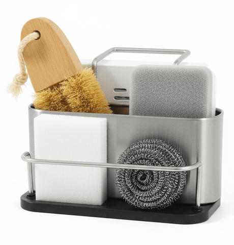 AKDC High - Quality Stainless Steel Kitchen Sink Caddy Organizer for Sponge, Scrubber & Accessories – Compact Rust - Resistant Design (172×137×146 mm) - Al Kabayel Discount CentreAKDC High - Quality Stainless Steel Kitchen Sink Caddy Organizer for Sponge, Scrubber & Accessories – Compact Rust - Resistant Design (172×137×146 mm)Organizers & AccessoriesAKDCAl Kabayel Discount Centre