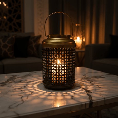 AKDC Large Black and Gold Metal Lantern Candle Holder with Handle for Home Decoration, Events & Ambient Lighting – 25×10 cm - Al Kabayel Discount CentreAKDC Large Black and Gold Metal Lantern Candle Holder with Handle for Home Decoration, Events & Ambient Lighting – 25×10 cmHome Décor AccentsAKDCAl Kabayel Discount Centre
