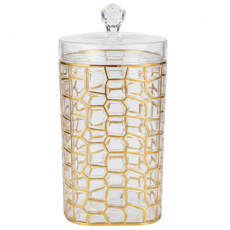 AKDC Large Gold Design Acrylic Storage Canister with Lid for Kitchen Storage 21 × 12 cm - Al Kabayel Discount CentreAKDC Large Gold Design Acrylic Storage Canister with Lid for Kitchen Storage 21 × 12 cmJars & Food SaversAKDCAl Kabayel Discount Centre