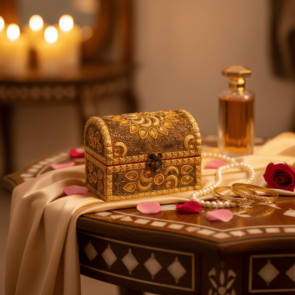 AKDC Large Golden Wooden Jewellery Storage Box with Decorative Antique Brass Lock (18×10 cm) - Al Kabayel Discount CentreAKDC Large Golden Wooden Jewellery Storage Box with Decorative Antique Brass Lock (18×10 cm)Organizers & AccessoriesAKDCAl Kabayel Discount Centre
