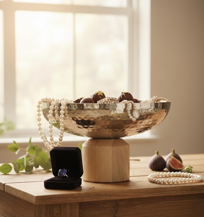AKDC Large Metal & Wooden Serving Bowl 30x19 cm – Premium Silver with Natural Wood Finish Decorative Kitchen & Table Bowl - Al Kabayel Discount CentreAKDC Large Metal & Wooden Serving Bowl 30x19 cm – Premium Silver with Natural Wood Finish Decorative Kitchen & Table BowlServeware SetsAKDCAl Kabayel Discount Centre